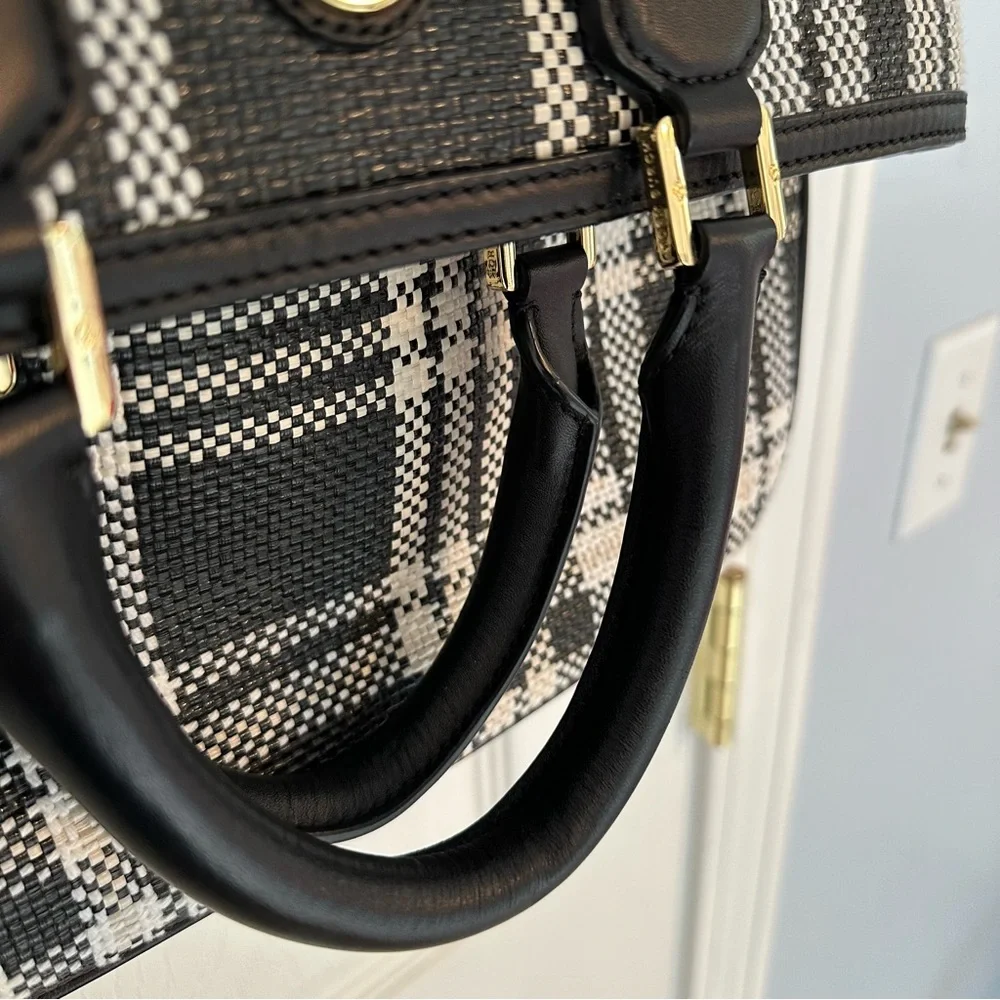 Tory Burch Woven Robinson Foldover Messenger in Black and White Plaid